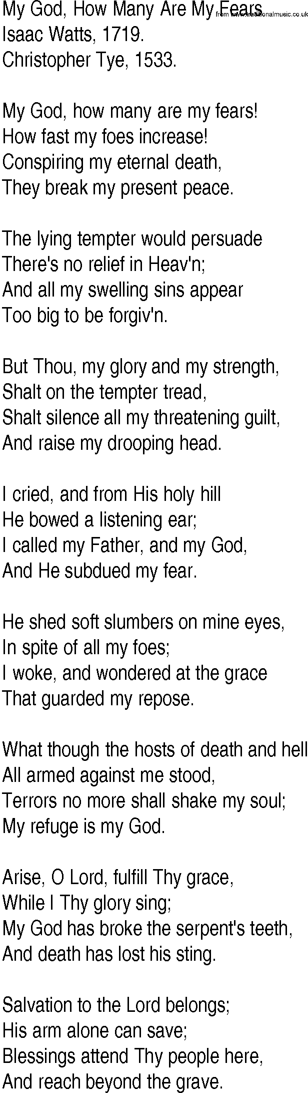 Hymn and Gospel Song: My God, How Many Are My Fears by Isaac Watts lyrics