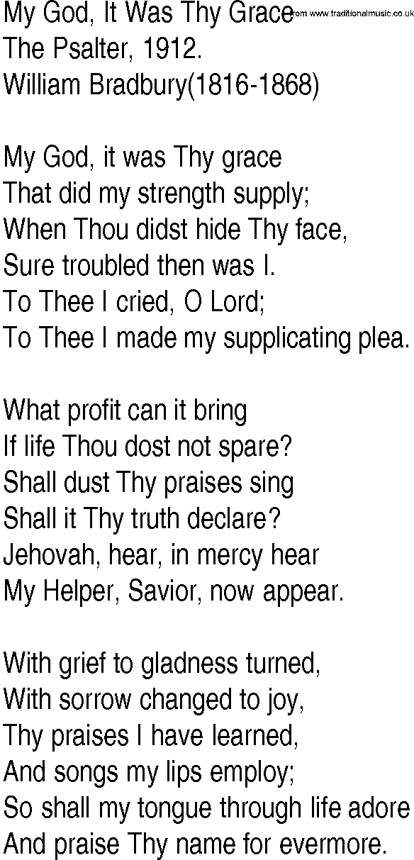 Hymn and Gospel Song: My God, It Was Thy Grace by The Psalter lyrics