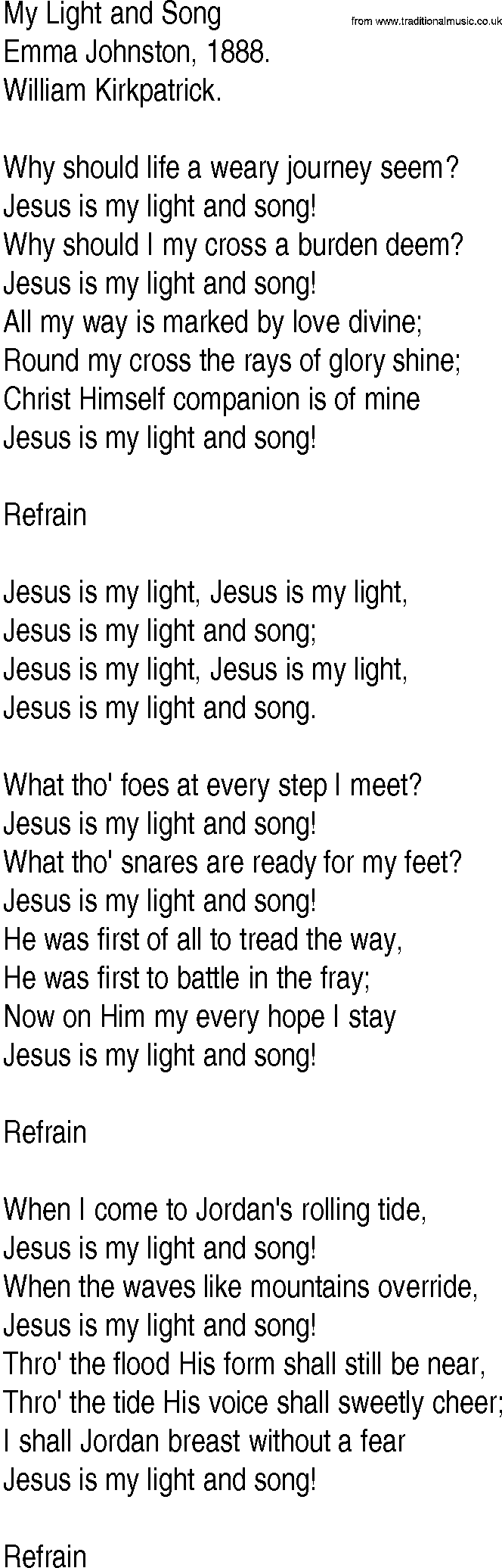 Hymn and Gospel Song: My Light and Song by Emma Johnston lyrics