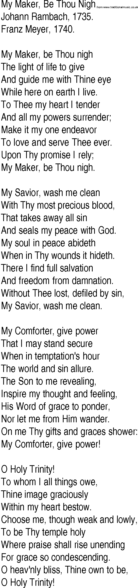 Hymn and Gospel Song: My Maker, Be Thou Nigh by Johann Rambach lyrics