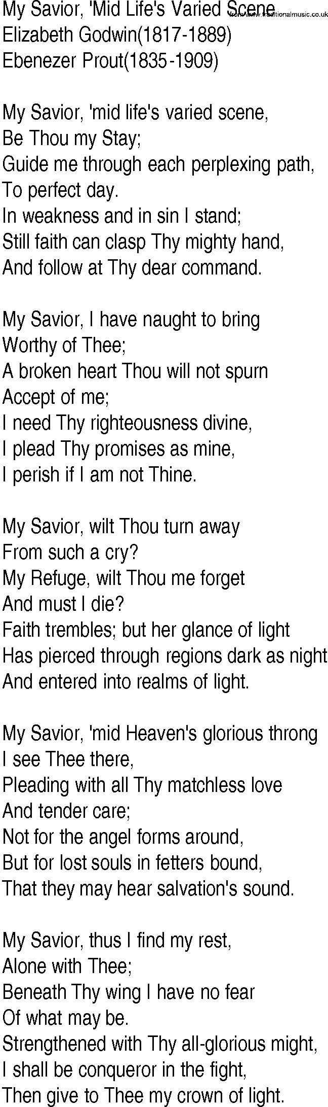 Hymn and Gospel Song: My Savior, 'Mid Life's Varied Scene by Elizabeth Godwin lyrics