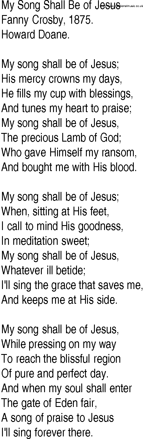 Hymn and Gospel Song: My Song Shall Be of Jesus by Fanny Crosby lyrics