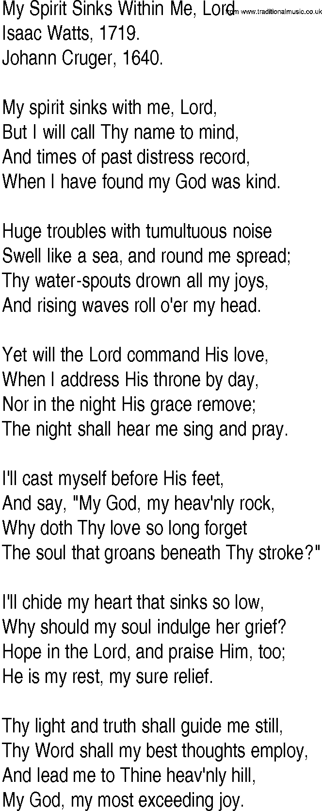 Hymn and Gospel Song: My Spirit Sinks Within Me, Lord by Isaac Watts lyrics