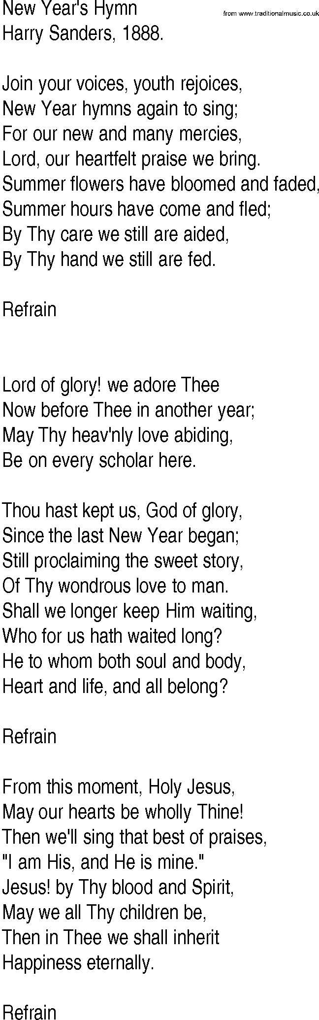 Hymn and Gospel Song: New Year's Hymn by Harry Sanders lyrics