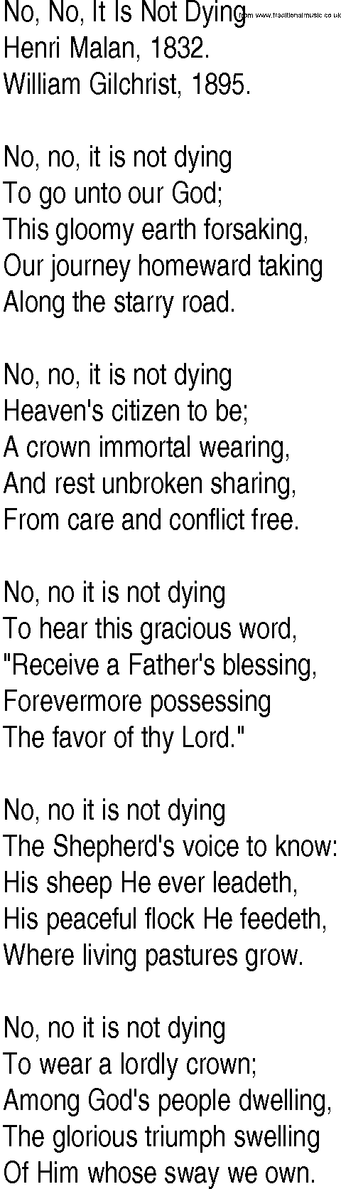 Hymn and Gospel Song: No, No, It Is Not Dying by Henri Malan lyrics