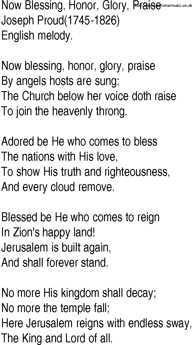 Hymn and Gospel Song: Now Blessing, Honor, Glory, Praise by Joseph Proud lyrics