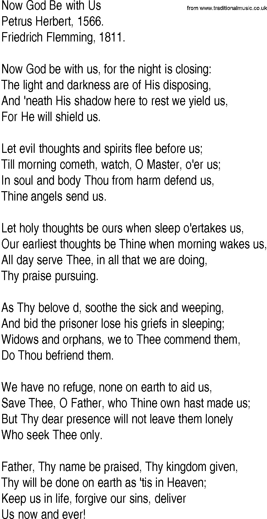 Hymn and Gospel Song: Now God Be with Us by Petrus Herbert lyrics