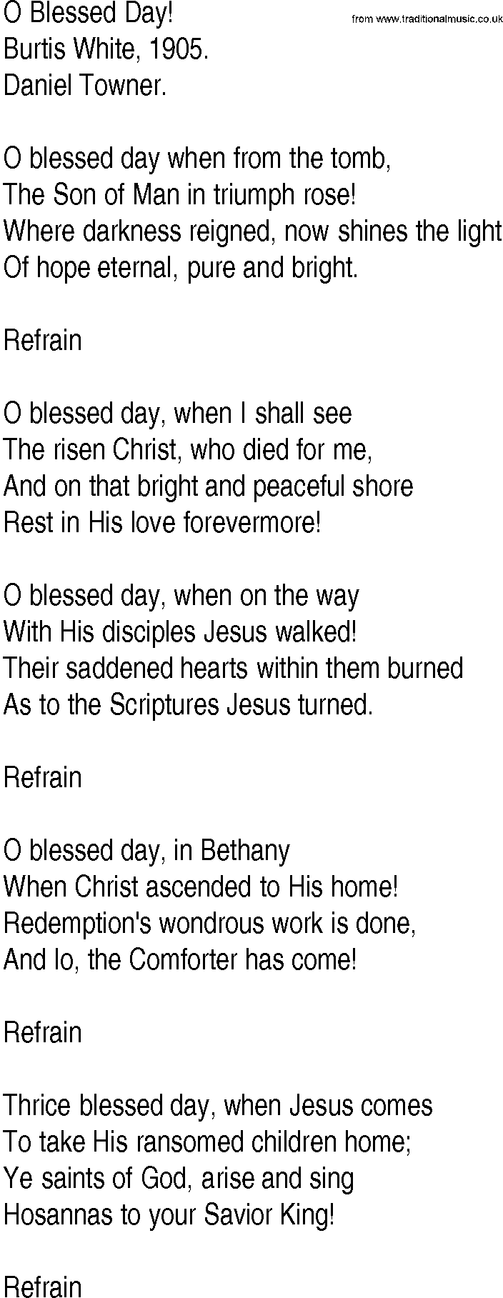 Hymn and Gospel Song: O Blessed Day! by Burtis White lyrics