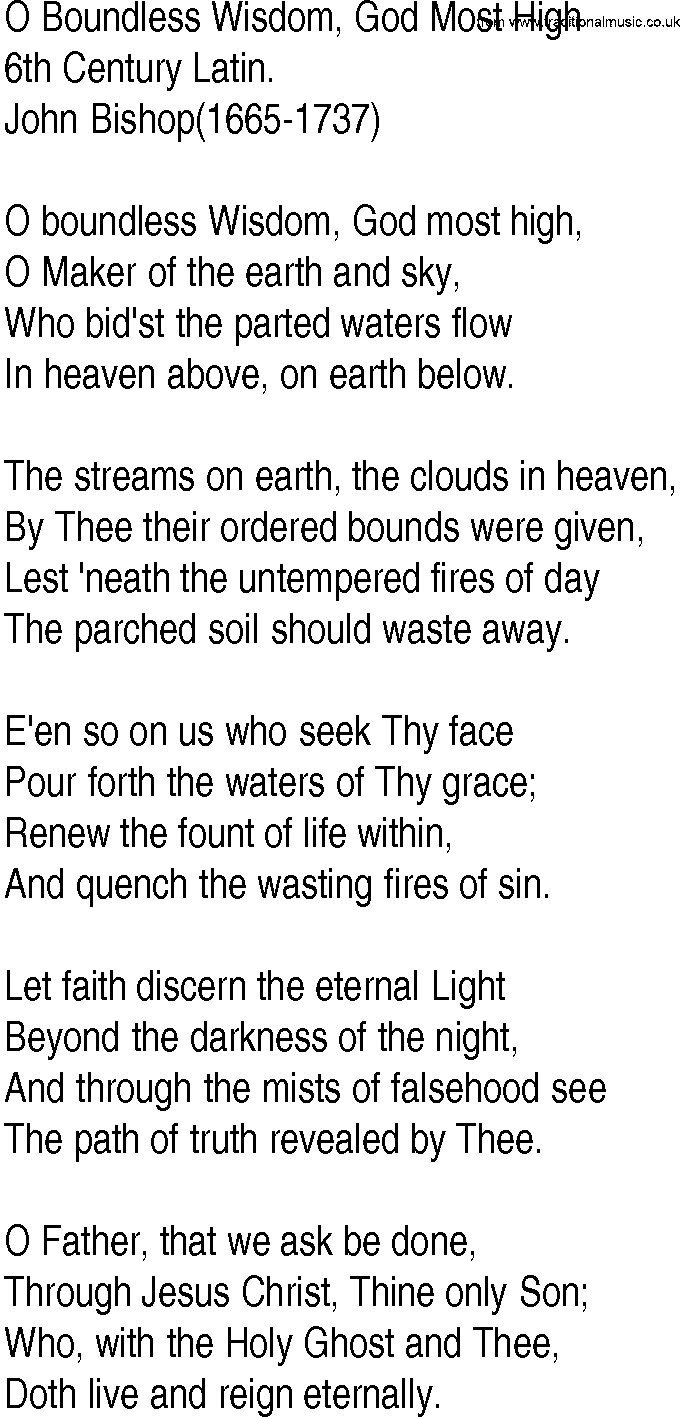 Hymn and Gospel Song: O Boundless Wisdom, God Most High by th Century Latin lyrics