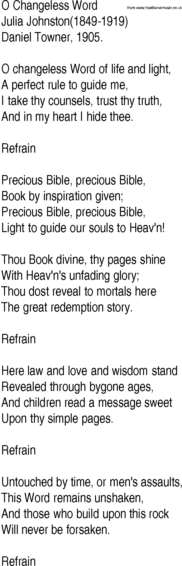 Hymn and Gospel Song: O Changeless Word by Julia Johnston lyrics