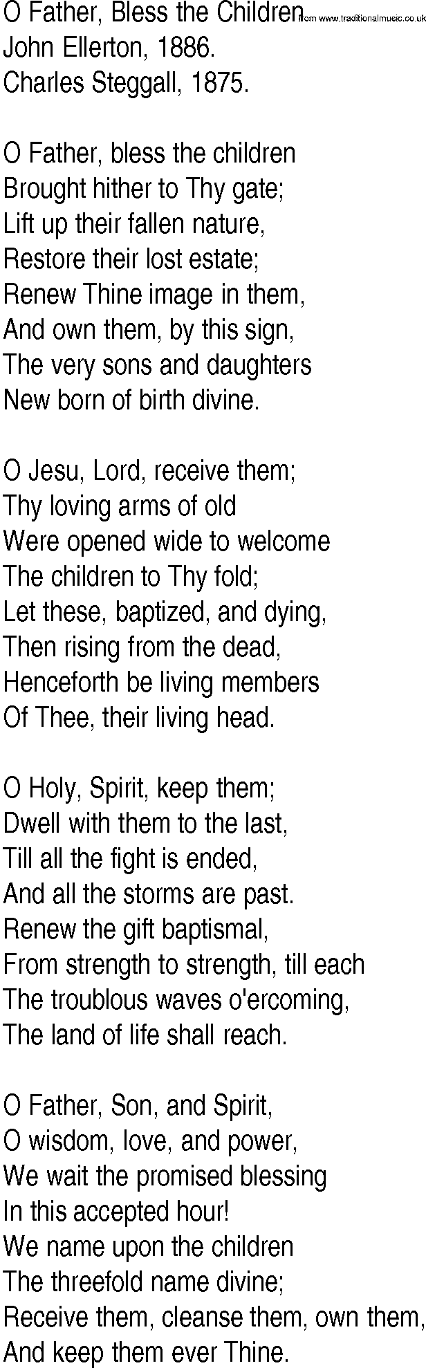 Hymn and Gospel Song: O Father, Bless the Children by John Ellerton lyrics
