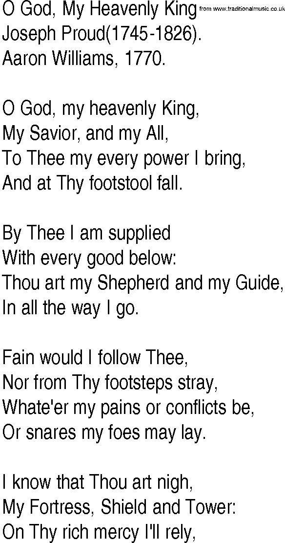 Hymn and Gospel Song: O God, My Heavenly King by Joseph Proud lyrics