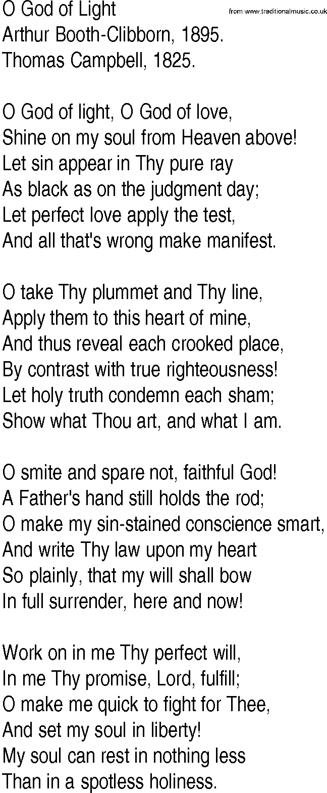 Hymn and Gospel Song: O God of Light by Arthur BoothClibborn lyrics