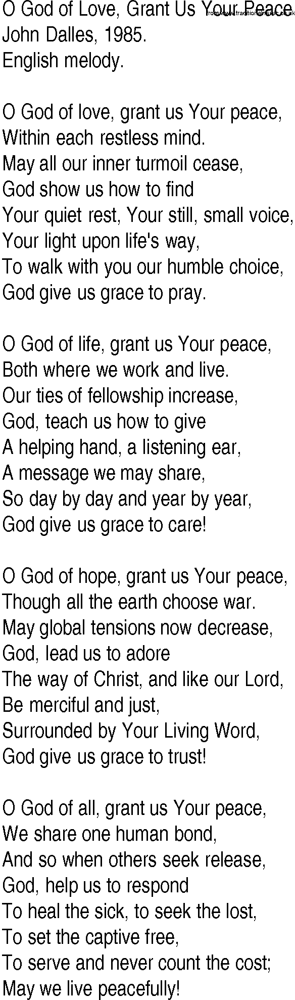 Hymn and Gospel Song: O God of Love, Grant Us Your Peace by John Dalles lyrics
