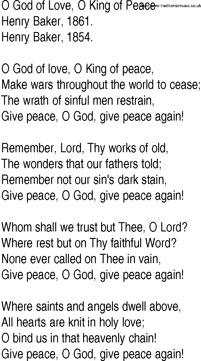 Hymn and Gospel Song: O God of Love, O King of Peace by Henry Baker lyrics