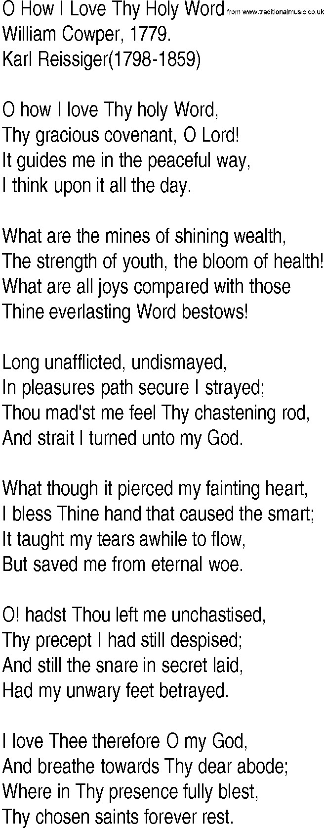 Hymn and Gospel Song: O How I Love Thy Holy Word by William Cowper lyrics