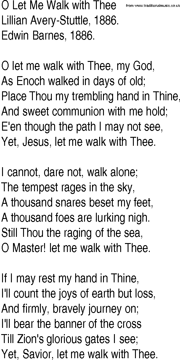 Hymn and Gospel Song: O Let Me Walk with Thee by Lillian AveryStuttle lyrics