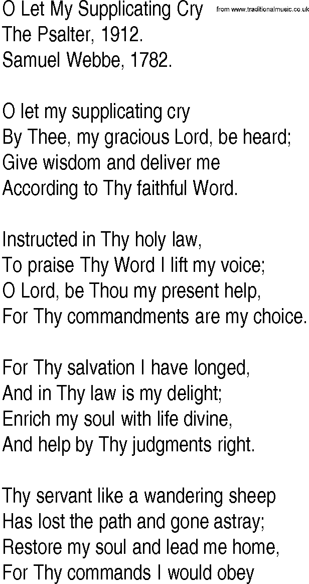 Hymn and Gospel Song: O Let My Supplicating Cry by The Psalter lyrics