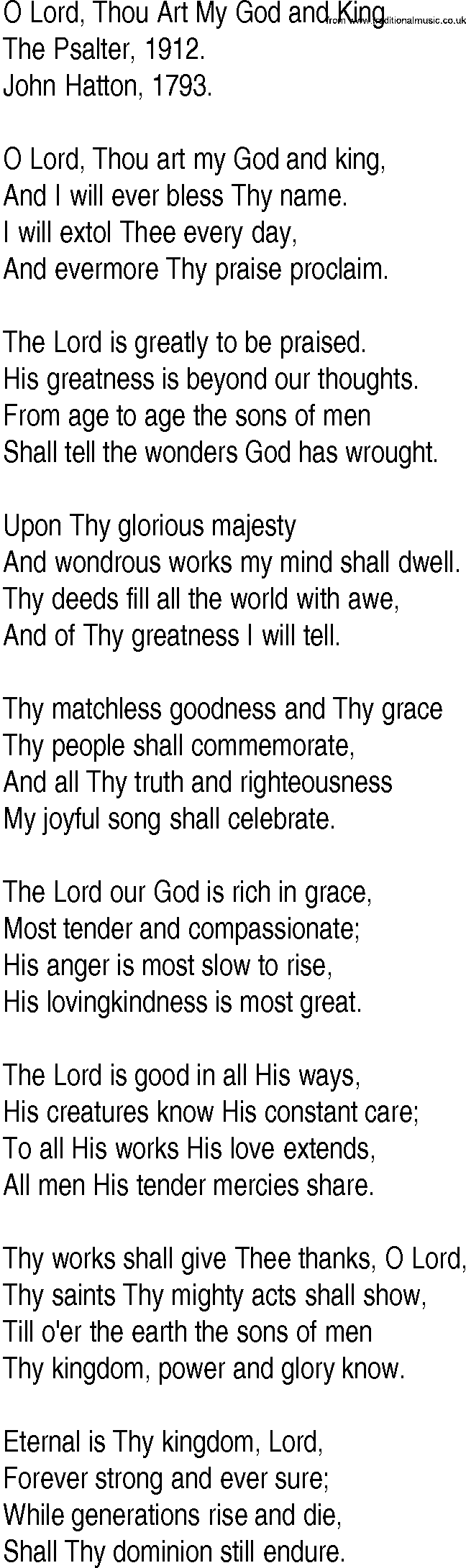 Hymn and Gospel Song: O Lord, Thou Art My God and King by The Psalter lyrics
