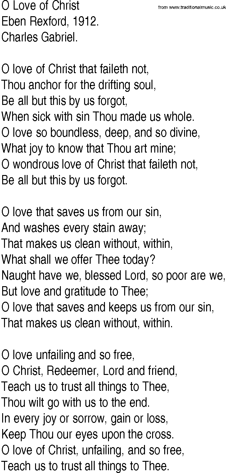 Hymn and Gospel Song: O Love of Christ by Eben Rexford lyrics