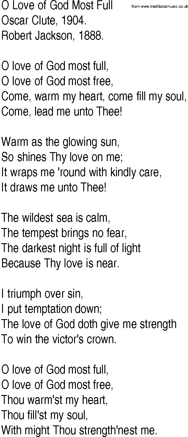 Hymn and Gospel Song: O Love of God Most Full by Oscar Clute lyrics