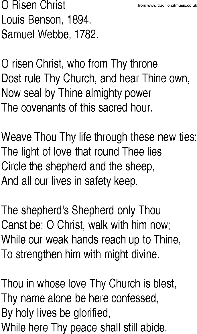 Hymn and Gospel Song: O Risen Christ by Louis Benson lyrics