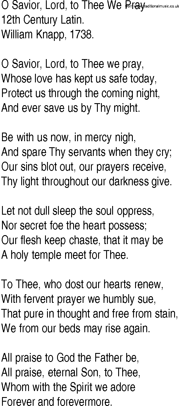 Hymn and Gospel Song: O Savior, Lord, to Thee We Pray by th Century Latin lyrics