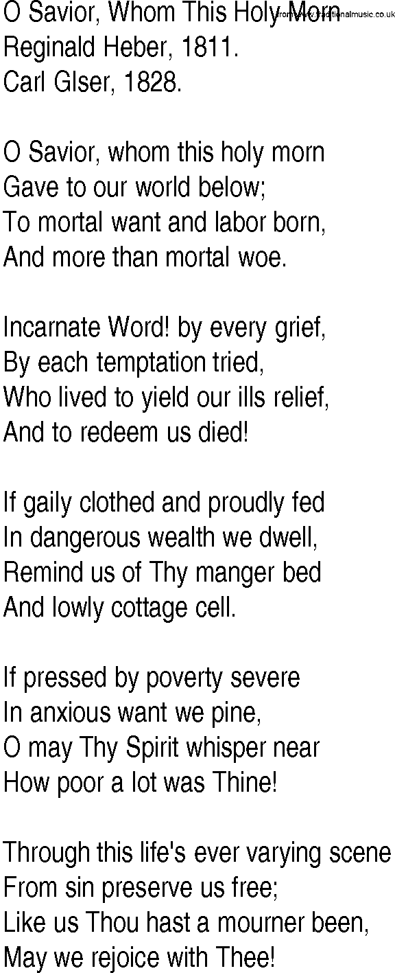 Hymn and Gospel Song: O Savior, Whom This Holy Morn by Reginald Heber lyrics