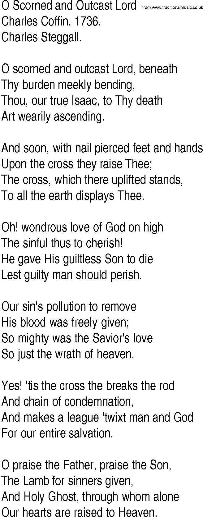 Hymn and Gospel Song: O Scorned and Outcast Lord by Charles Coffin lyrics