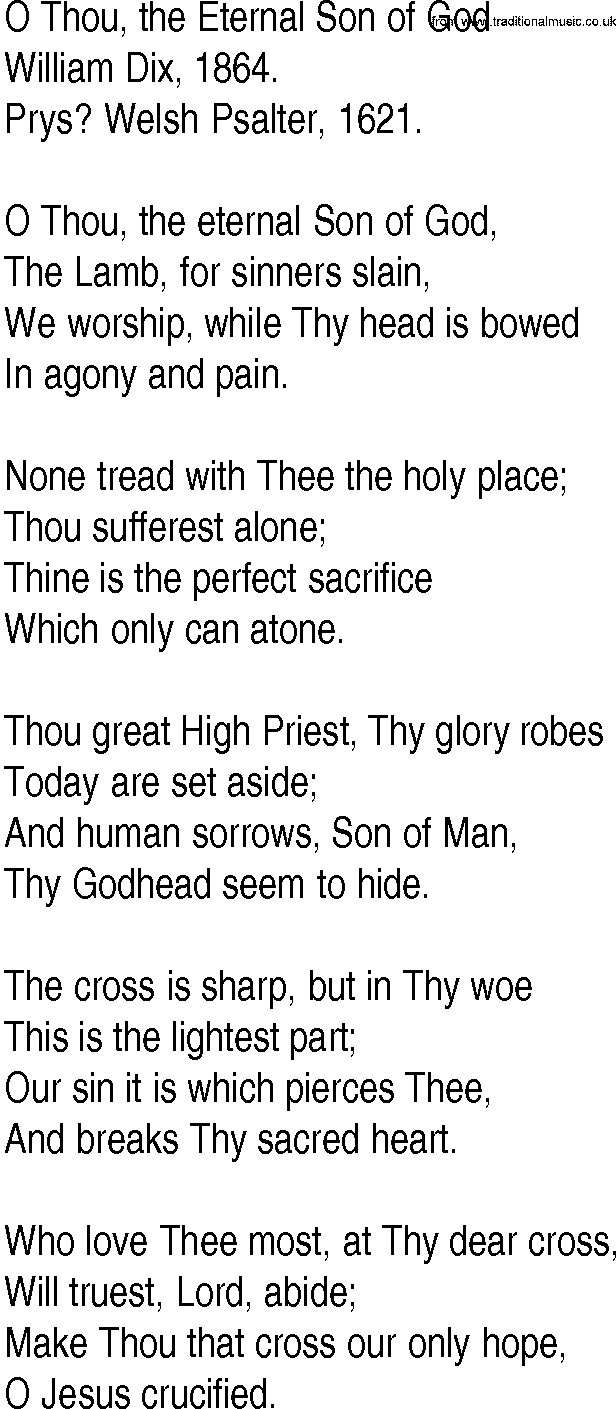 Hymn and Gospel Song: O Thou, the Eternal Son of God by William Dix lyrics