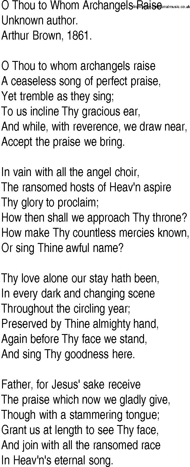 Hymn and Gospel Song: O Thou to Whom Archangels Raise by Unknown author lyrics