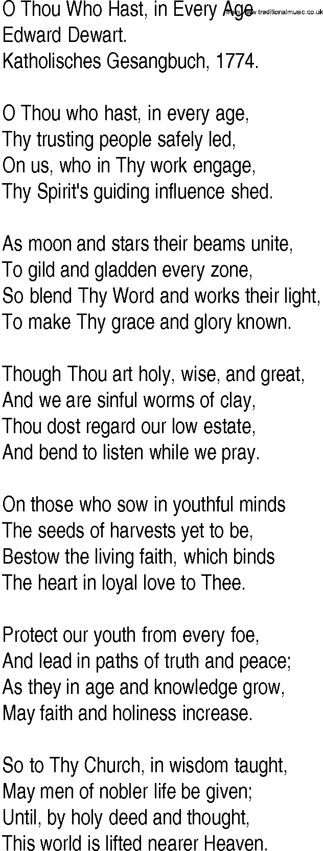 Hymn and Gospel Song: O Thou Who Hast, in Every Age by Edward Dewart lyrics