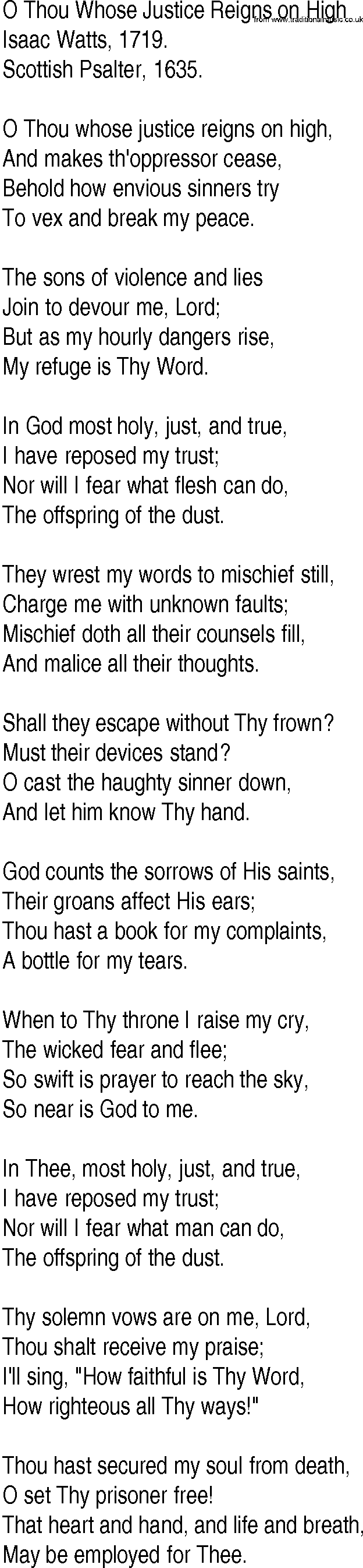 Hymn and Gospel Song: O Thou Whose Justice Reigns on High by Isaac Watts lyrics