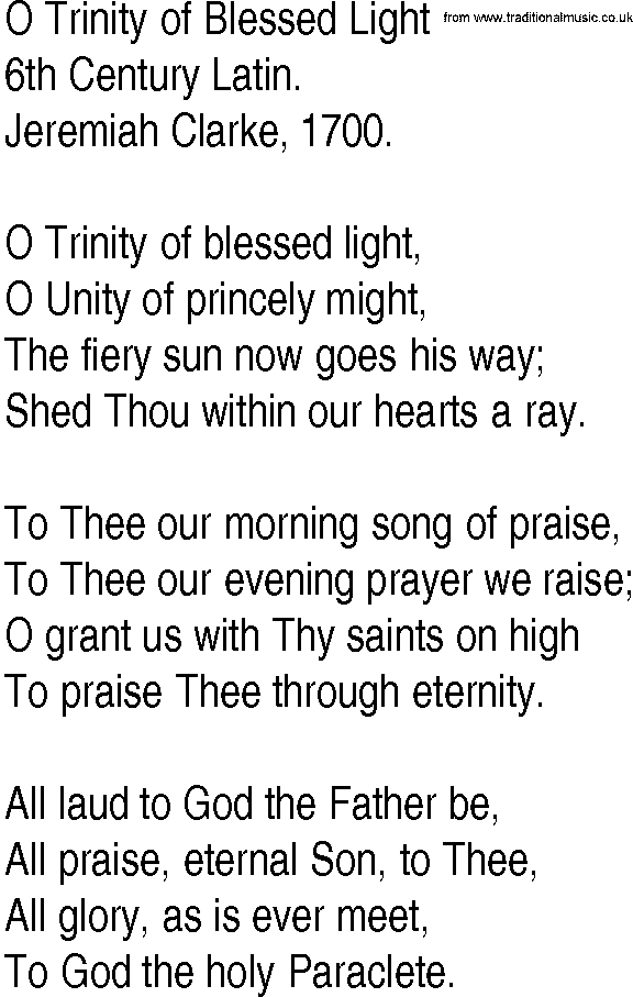 Hymn and Gospel Song: O Trinity of Blessed Light by th Century Latin lyrics