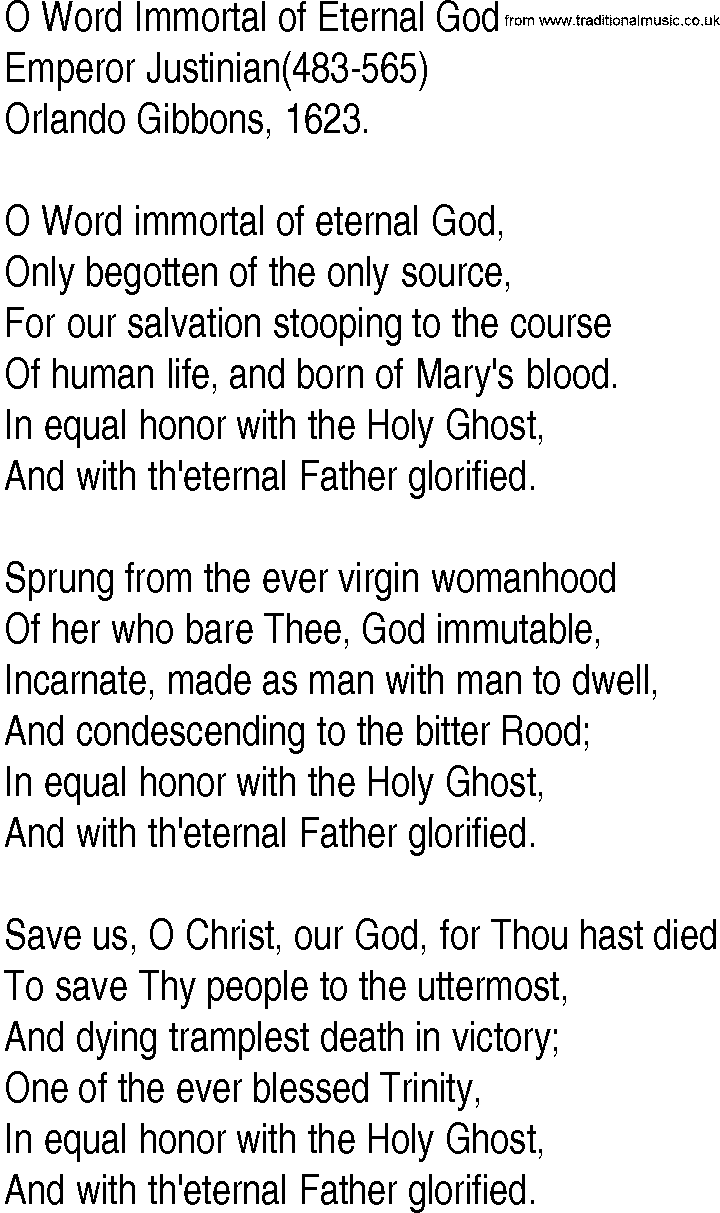Hymn and Gospel Song: O Word Immortal of Eternal God by Emperor Justinian lyrics