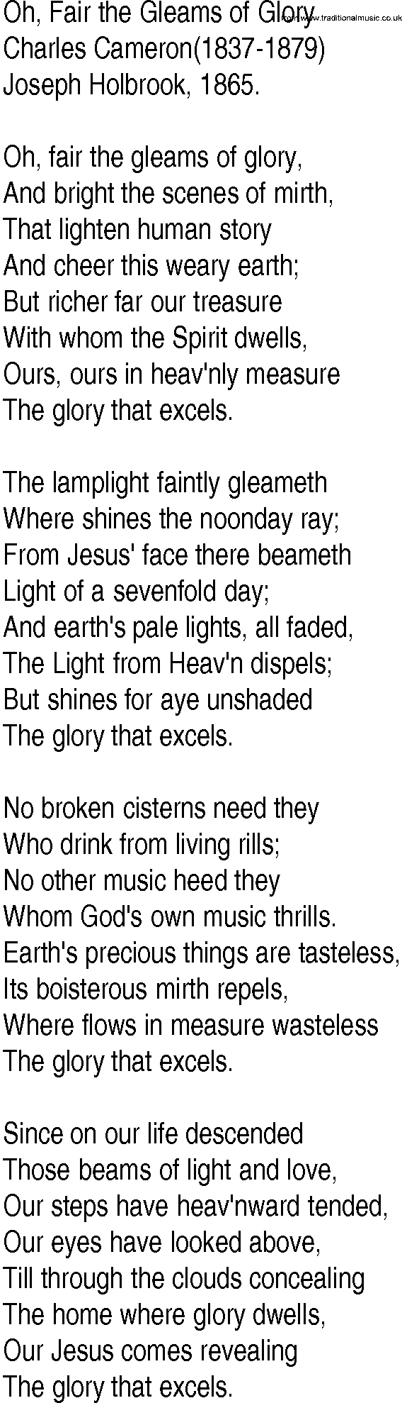 Hymn and Gospel Song: Oh, Fair the Gleams of Glory by Charles Cameron lyrics