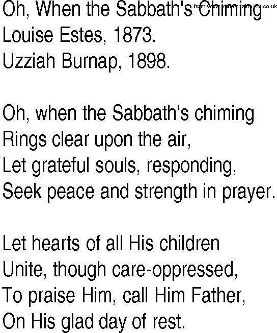 Hymn and Gospel Song: Oh, When the Sabbath's Chiming by Louise Estes lyrics