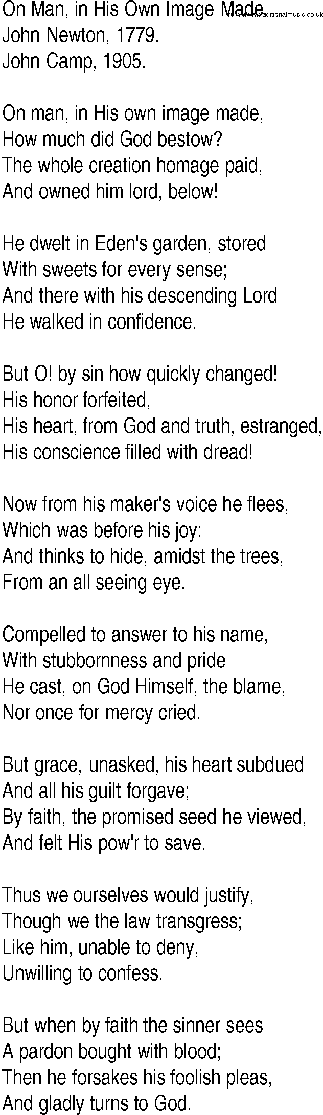 Hymn and Gospel Song: On Man, in His Own Image Made by John Newton lyrics
