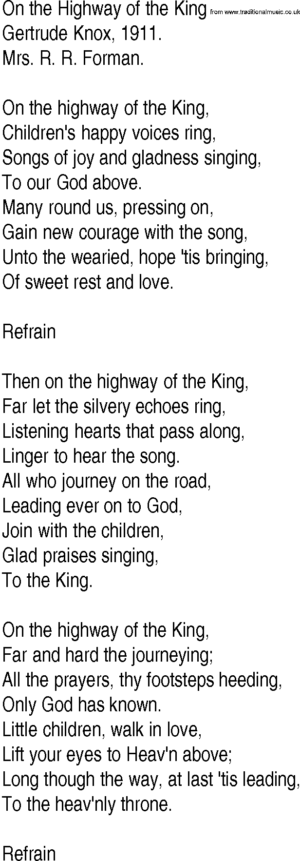 Hymn and Gospel Song: On the Highway of the King by Gertrude Knox lyrics