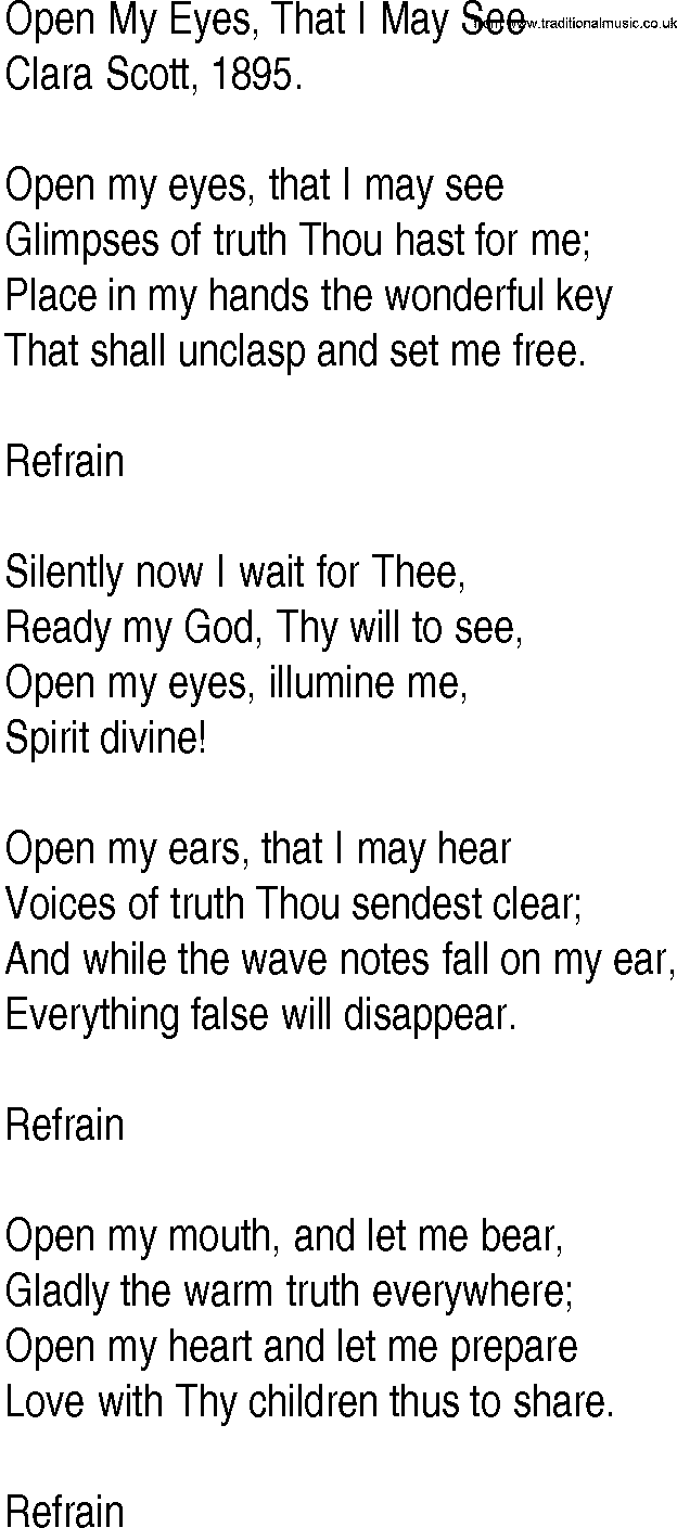 Hymn and Gospel Song: Open My Eyes, That I May See by Clara Scott lyrics