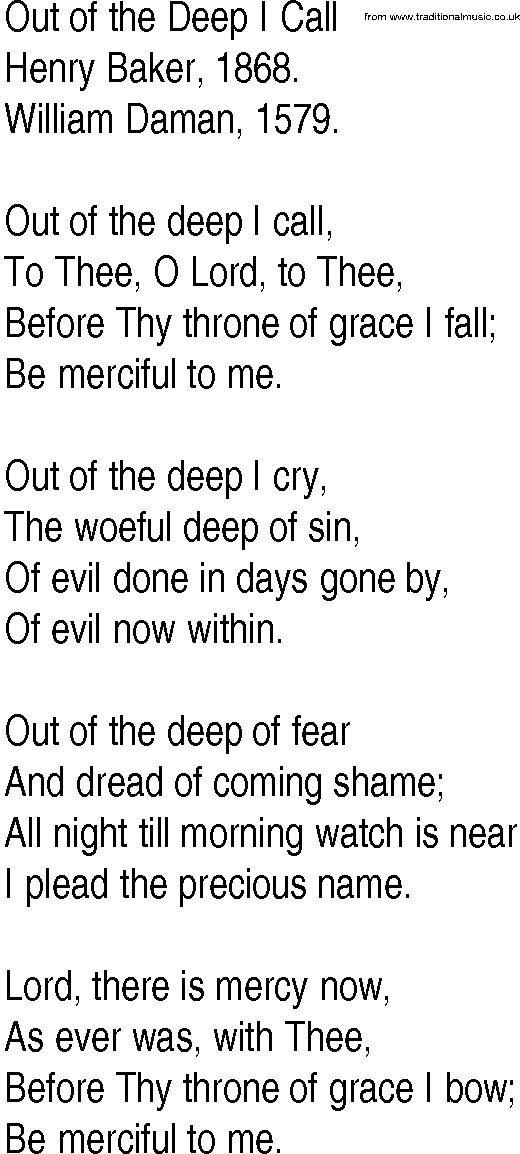 Hymn and Gospel Song: Out of the Deep I Call by Henry Baker lyrics