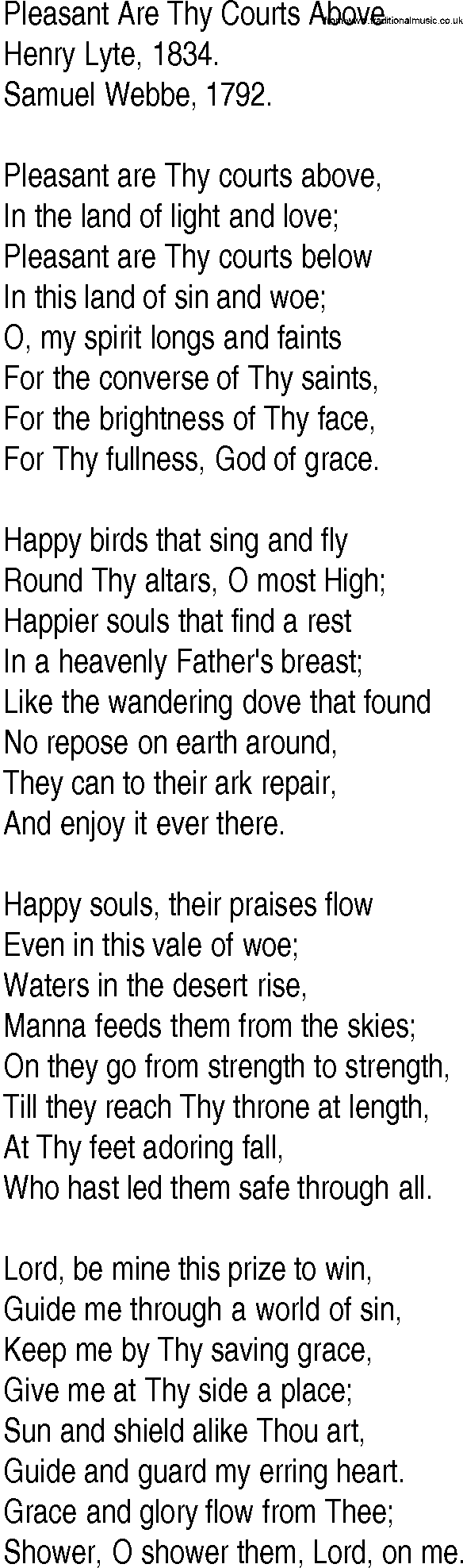 Hymn and Gospel Song: Pleasant Are Thy Courts Above by Henry Lyte lyrics