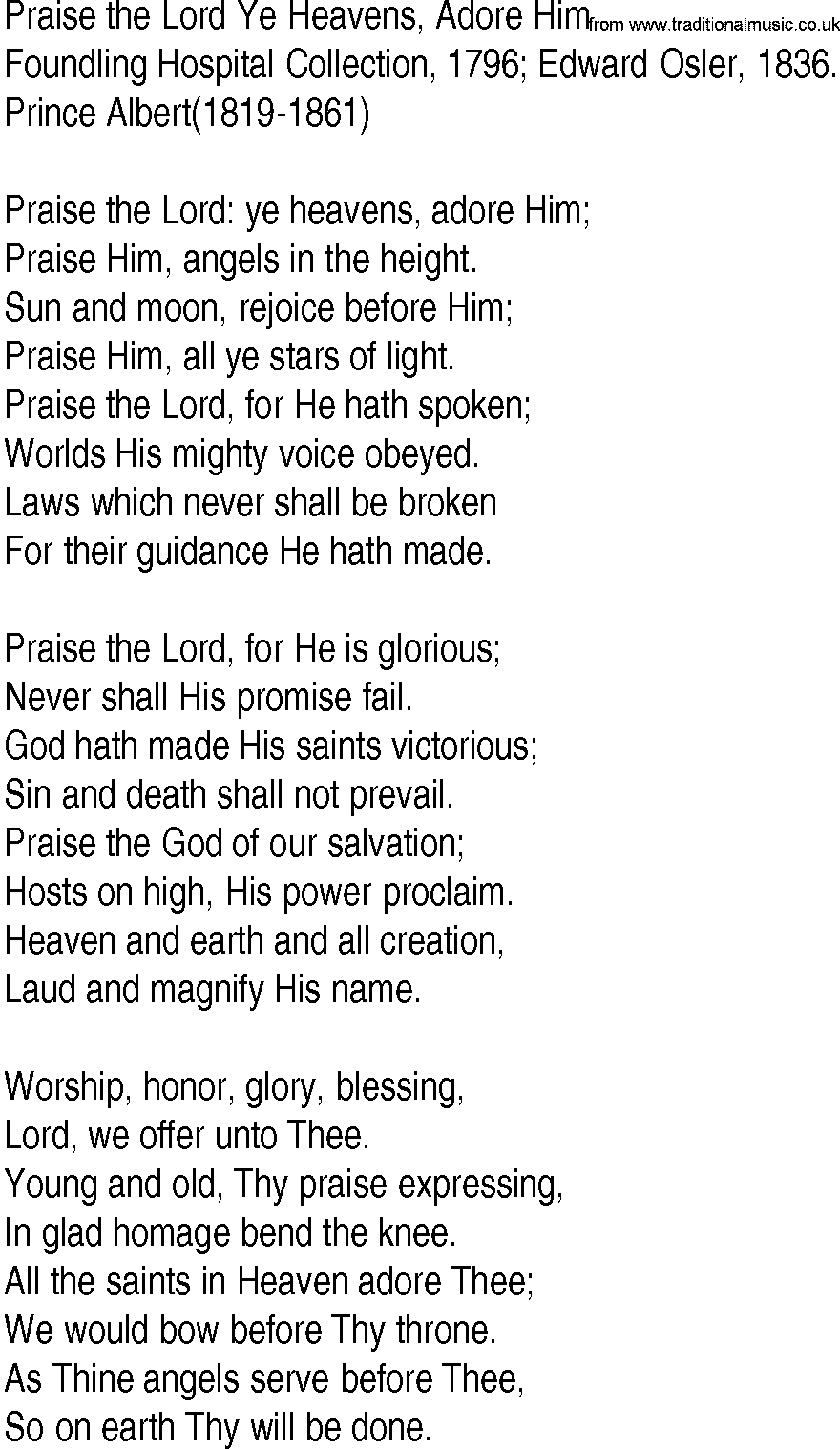 Hymn and Gospel Song: Praise the Lord Ye Heavens, Adore Him by Edward Osler lyrics