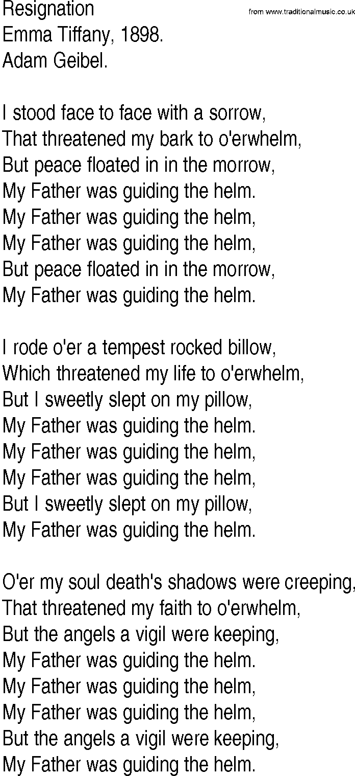 Hymn and Gospel Song: Resignation by Emma Tiffany lyrics