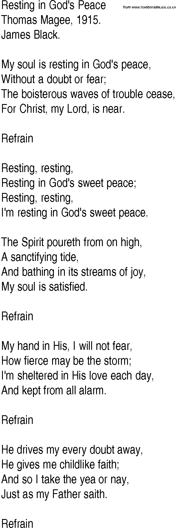 Hymn and Gospel Song: Resting in God's Peace by Thomas Magee lyrics