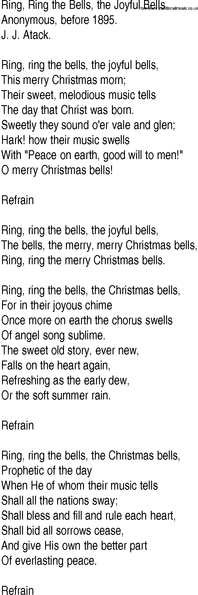 Hymn and Gospel Song: Ring, Ring the Bells, the Joyful Bells by Anonymous before lyrics