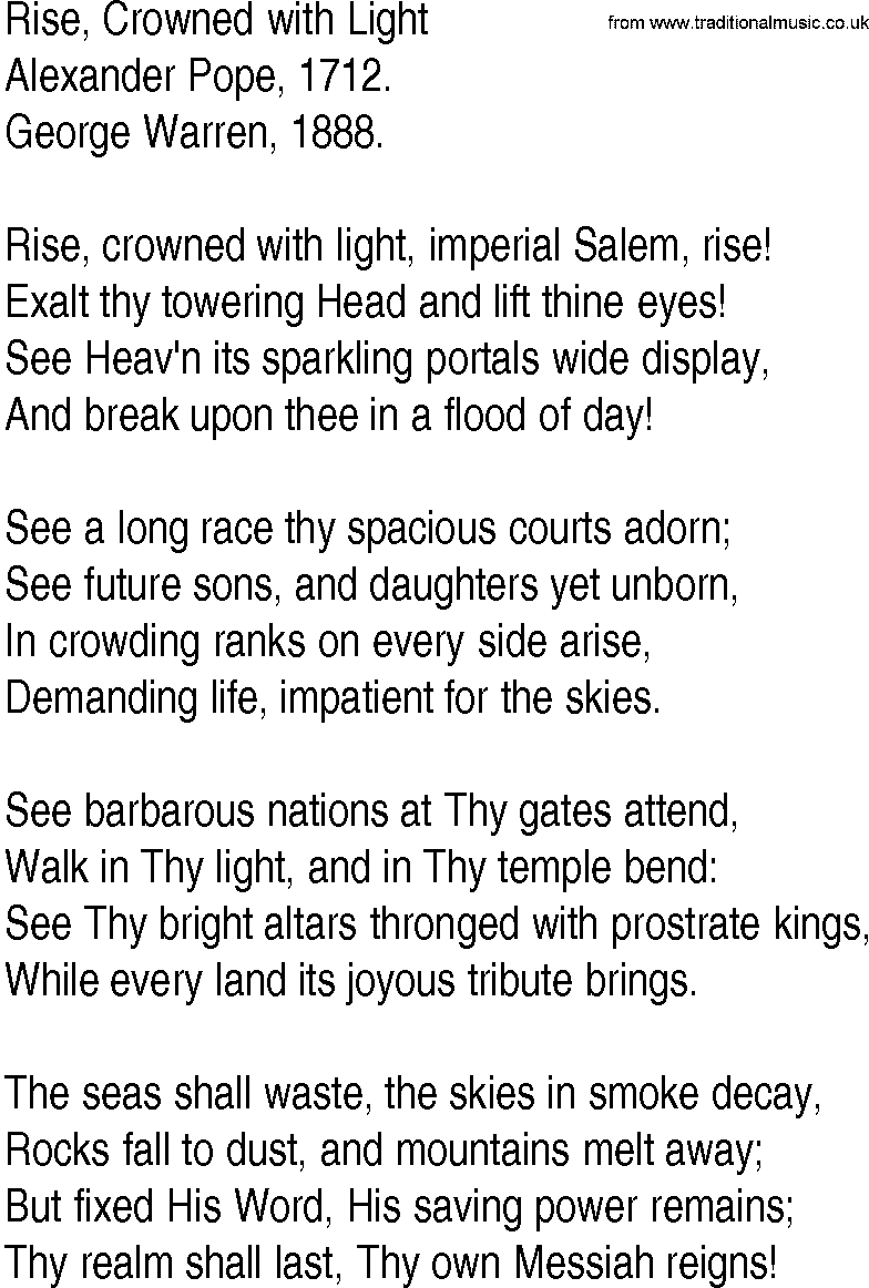 Hymn and Gospel Song: Rise, Crowned with Light by Alexander Pope lyrics