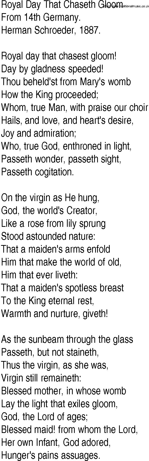 Hymn and Gospel Song: Royal Day That Chaseth Gloom by From th Germany lyrics