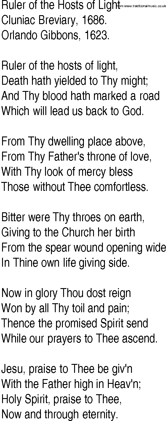 Hymn and Gospel Song: Ruler of the Hosts of Light by Cluniac Breviary lyrics