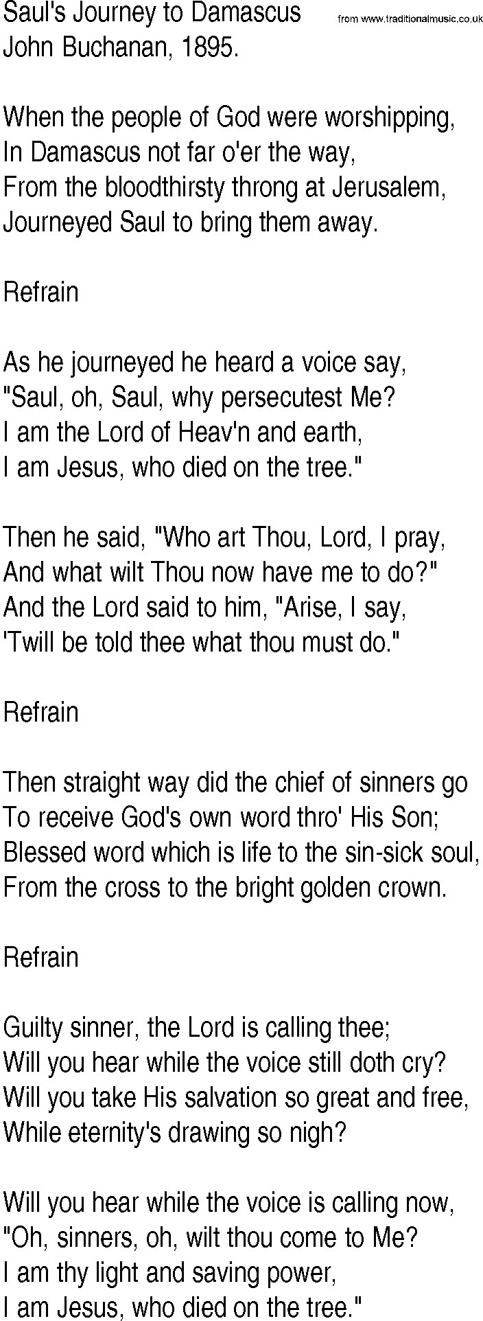 Hymn and Gospel Song: Saul's Journey to Damascus by John Buchanan lyrics